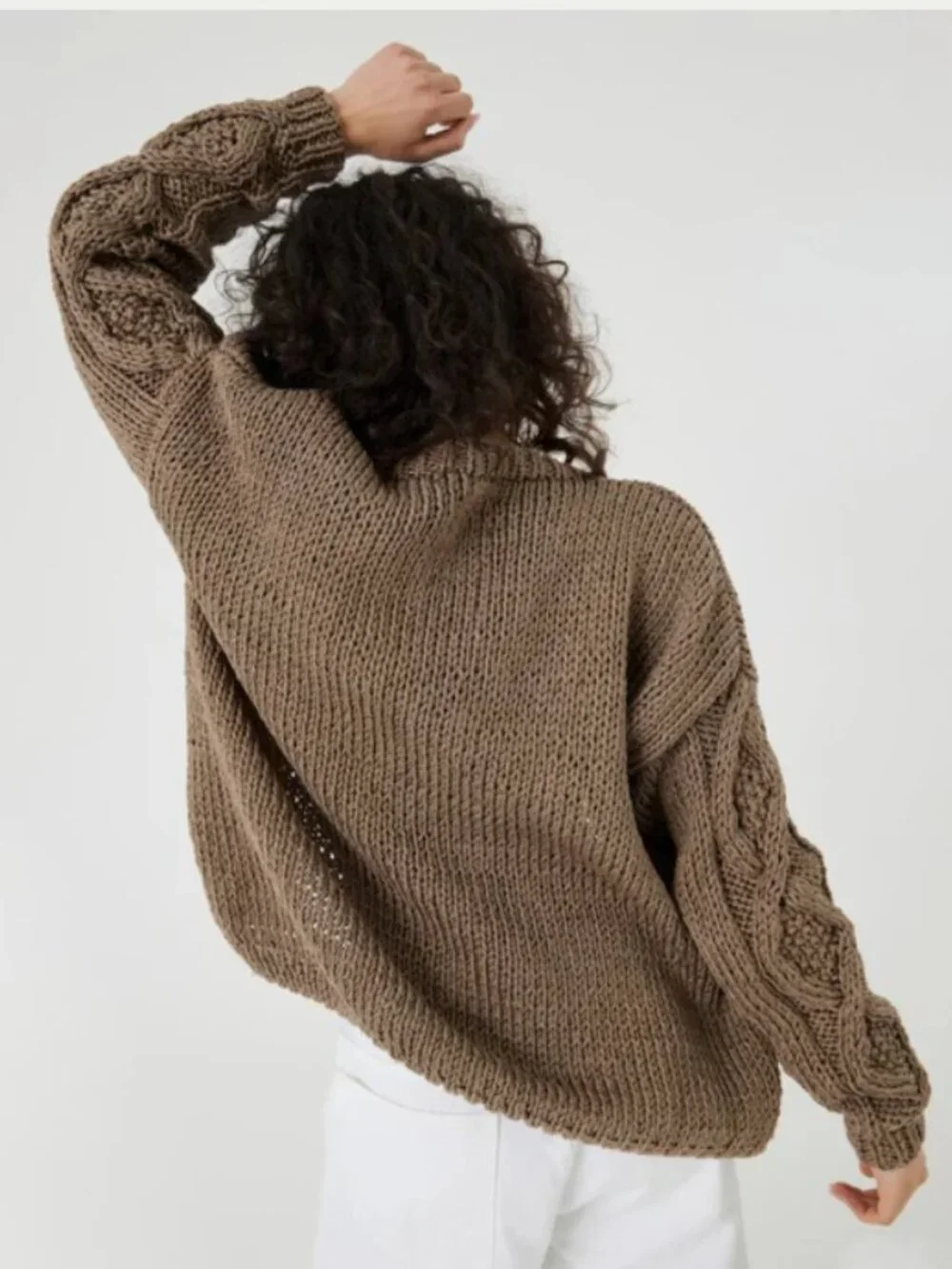 Taupe cotton cardigan oversized - Picture 3 of 6